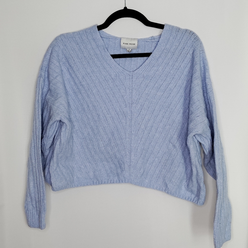 Pink Rose Women's Sky Blue V-Neck Sweater